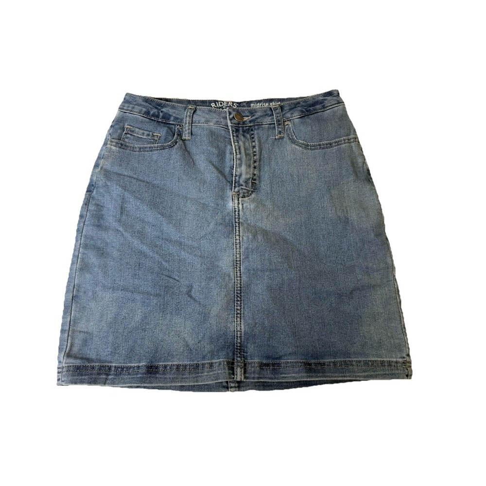 Riders by Lee Blue Denim Mid Rise Knee Straight Pencil Skirt Pockets 6M